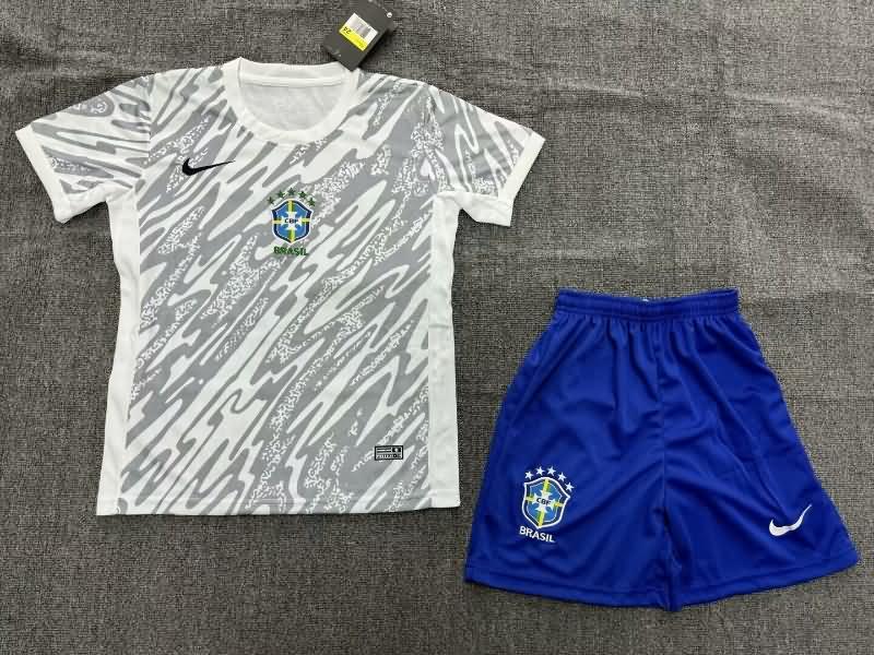 Kids Brazil 2023/24 Goalkeeper Grey Soccer Jersey And Shorts