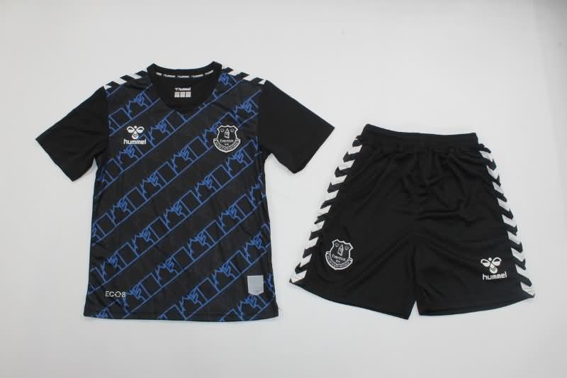 Kids Everton 23/24 Goalkeeper Black Soccer Jersey And Shorts