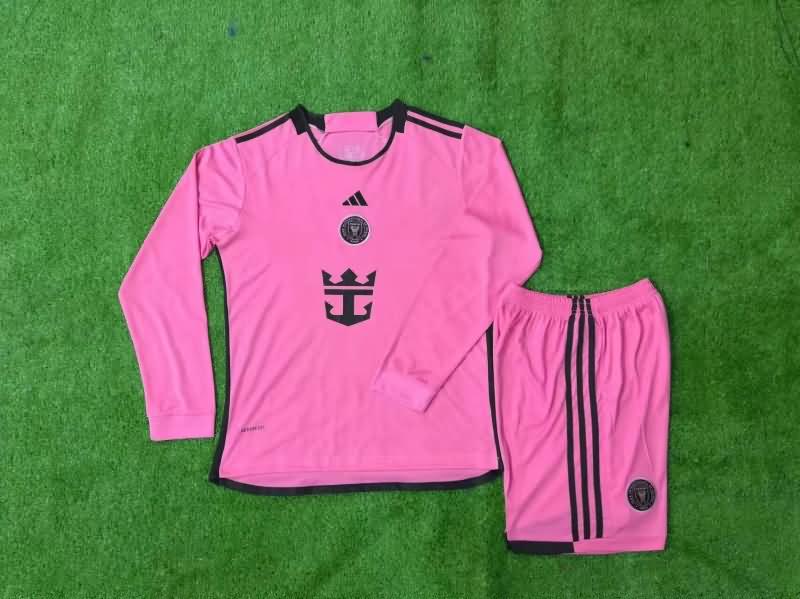 Kids Inter Miami 2024 Home Long Sleeve Soccer Jersey And Shorts