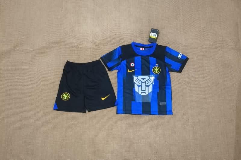 Kids Inter Milan 23/24 Home Soccer Jersey And Shorts Sponsor