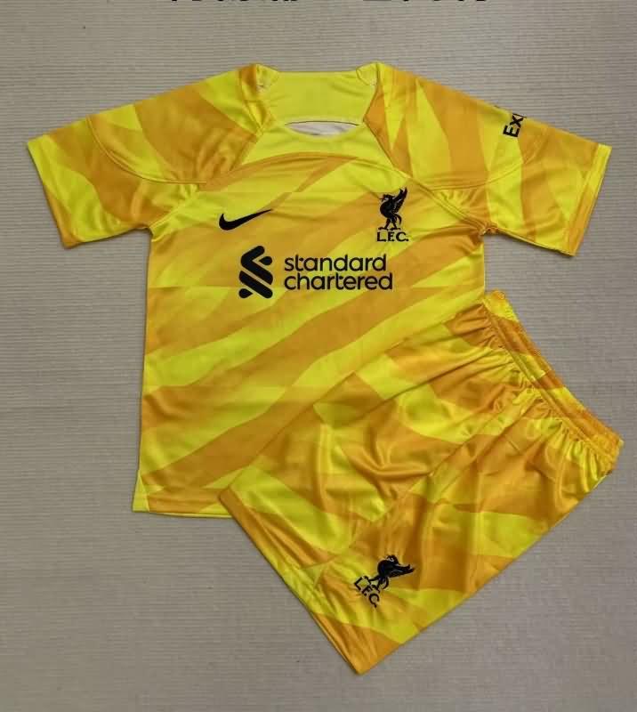 Kids Liverpool 23/24 Goalkeeper Yellow Soccer Jersey And Shorts
