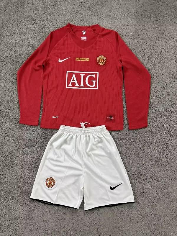 Kids Manchester United 2007/08 Home Final L/S Soccer Jersey And Shorts