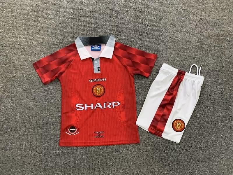 Kids Manchester United 1996/98 Home Soccer Jersey And Shorts