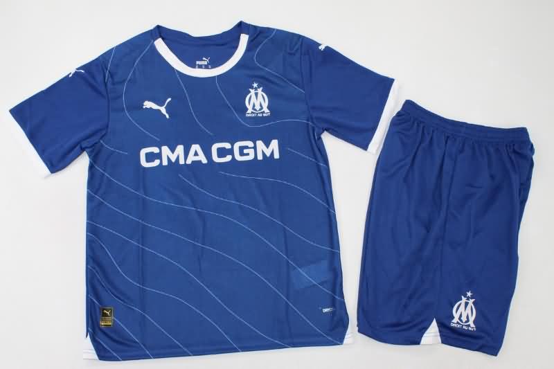 Kids Marseilles 23/24 Away Soccer Jersey And Shorts