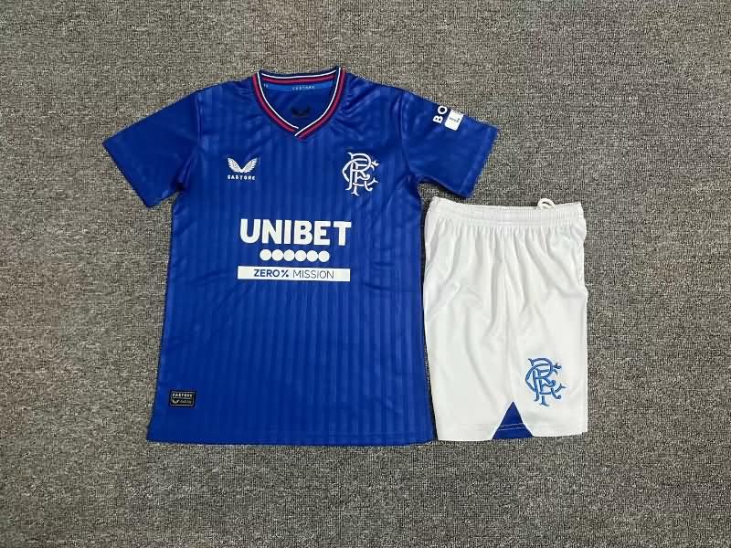 Kids Rangers 23/24 Home Soccer Jersey And Shorts