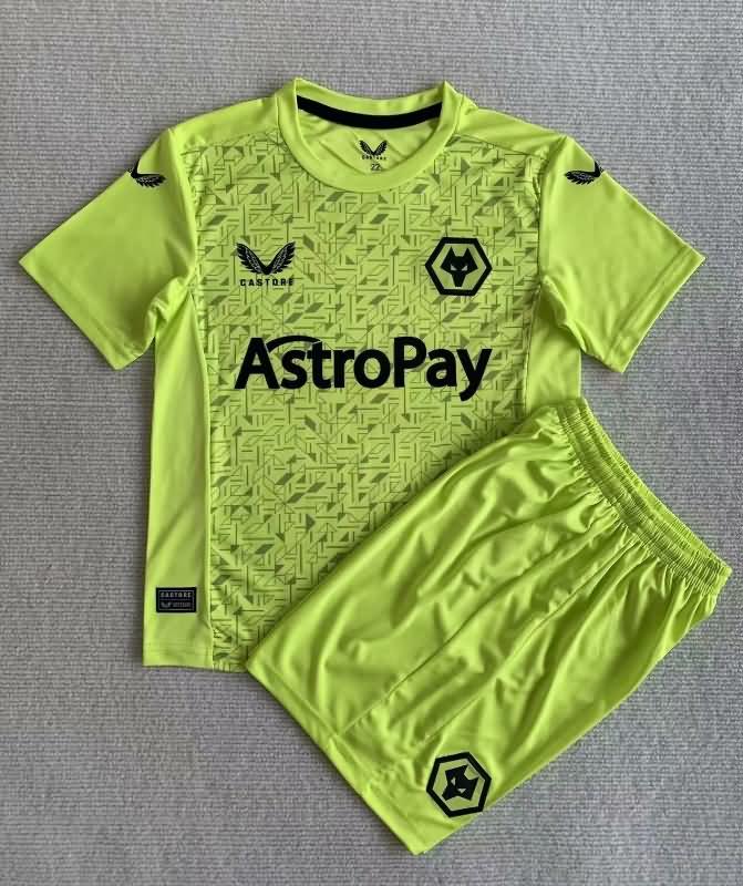 Kids Wolves 23/24 Goalkeeper Green Soccer Jersey And Shorts