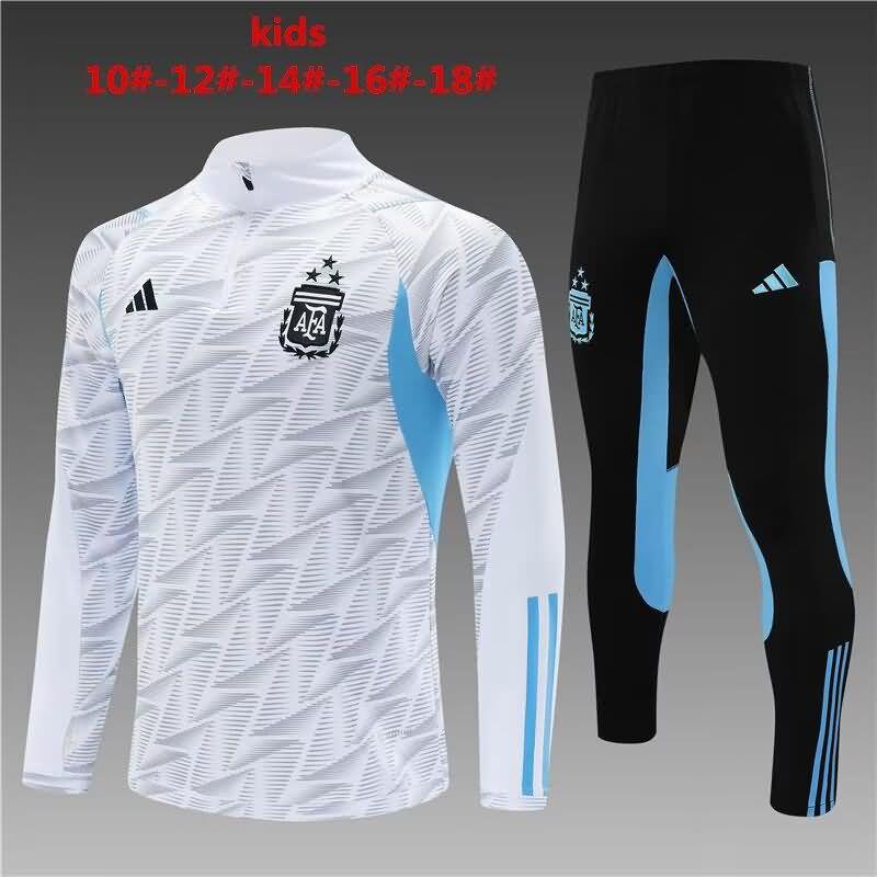Kids AAA Quality Argentina 2023 White Soccer Tracksuit