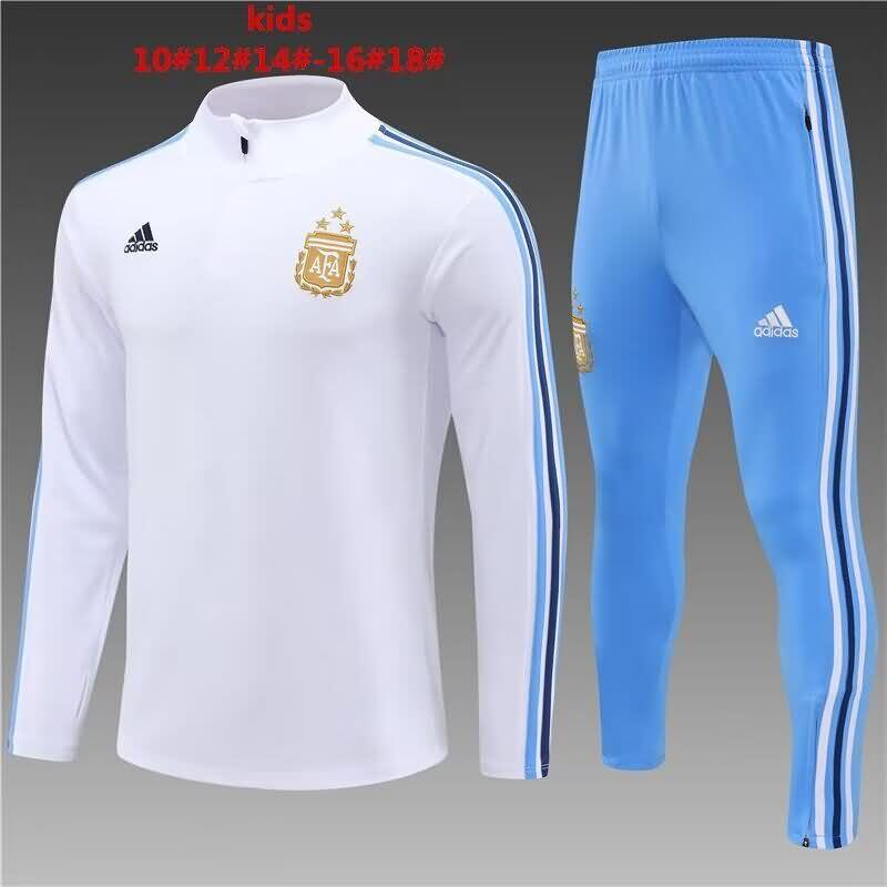 Kids AAA Quality Argentina 2023 White Soccer Tracksuit 02