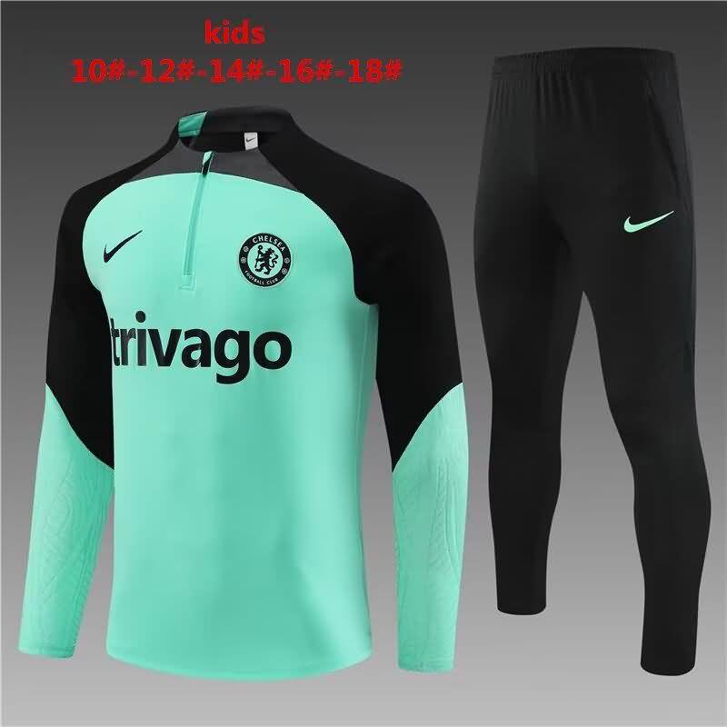 Kids AAA Quality Chelsea 23/24 Green Soccer Tracksuit