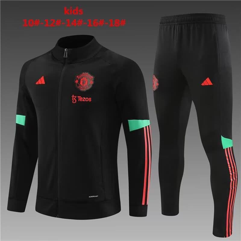 Kids AAA Quality Manchester United 23/24 Black Soccer Tracksuit
