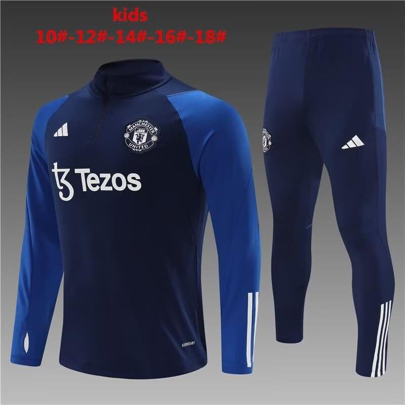 Kids AAA Quality Manchester United 23/24 Dark Blue Soccer Tracksuit
