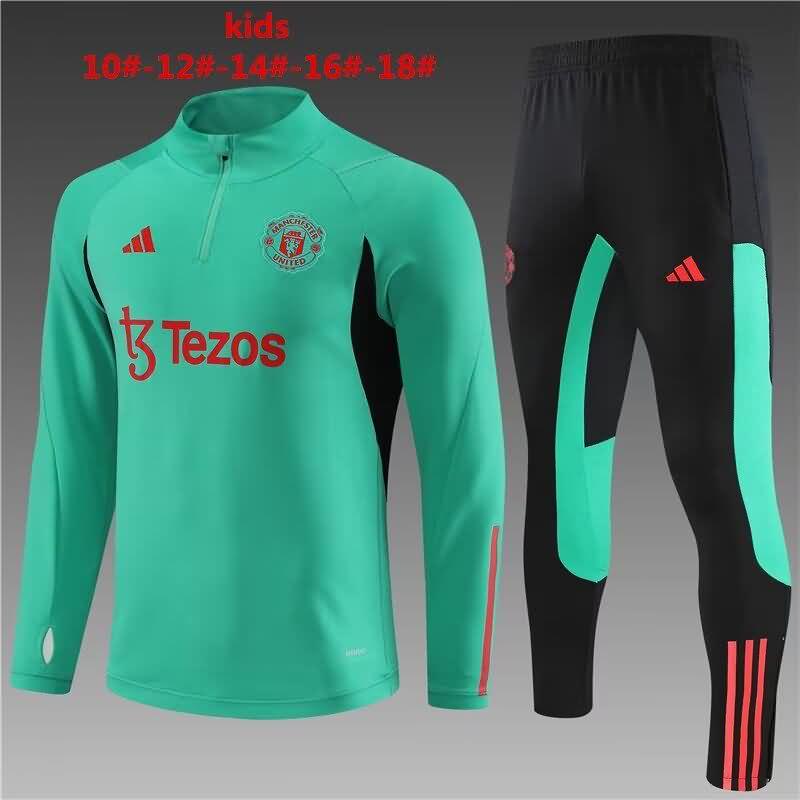 Kids AAA Quality Manchester United 23/24 Green Soccer Tracksuit