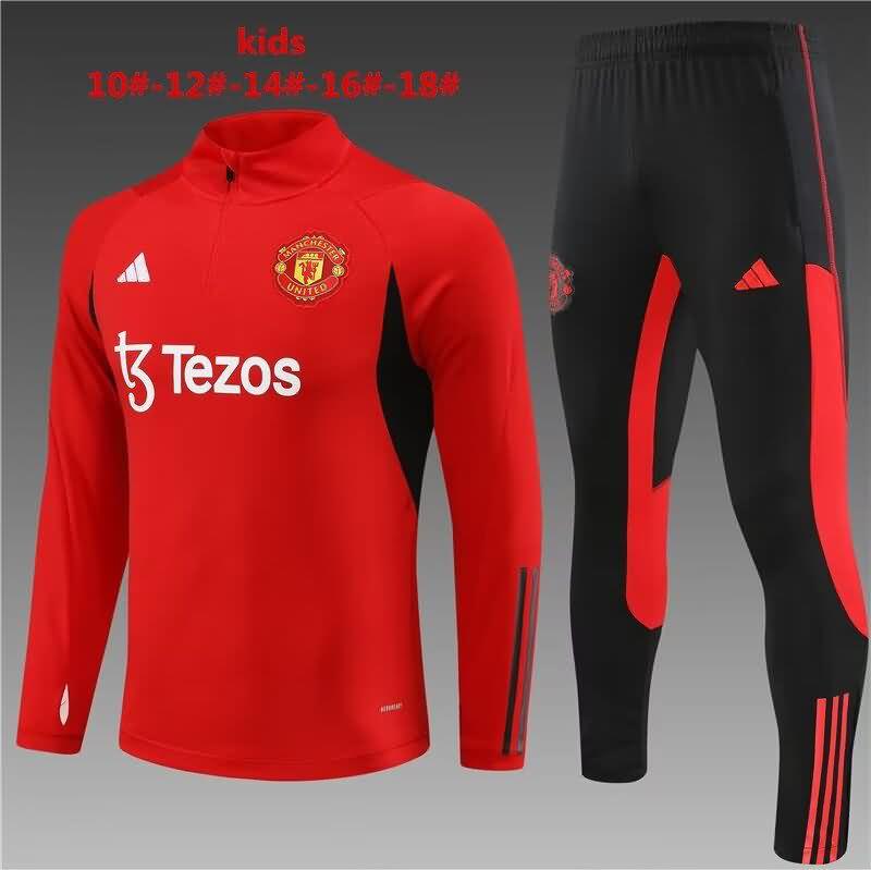 Kids AAA Quality Manchester United 23/24 Red Soccer Tracksuit
