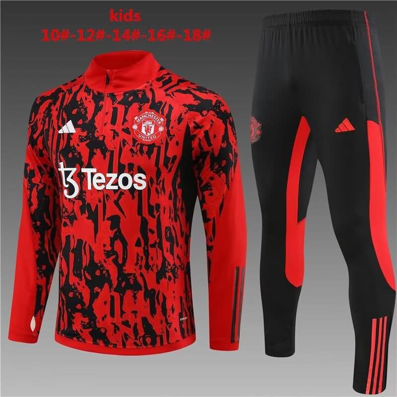 Kids AAA Quality Manchester United 23/24 Red Soccer Tracksuit 02