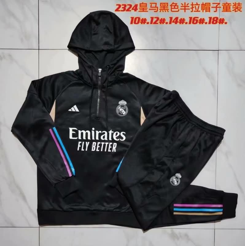 Kids AAA Quality Real Madrid 23/24 Black Soccer Tracksuit 02