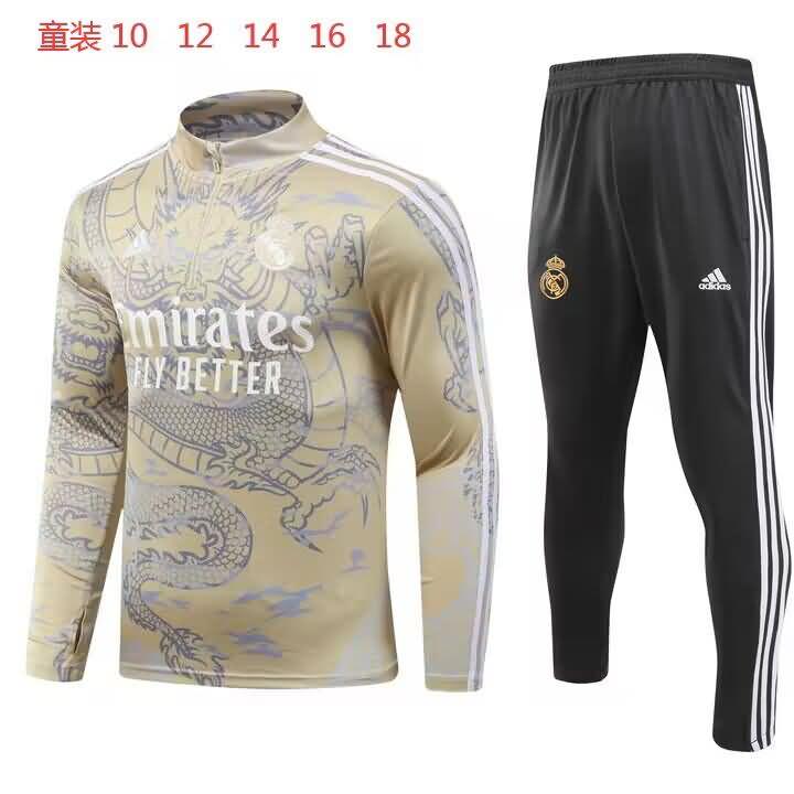 Kids AAA Quality Real Madrid 23/24 Gold Soccer Tracksuit