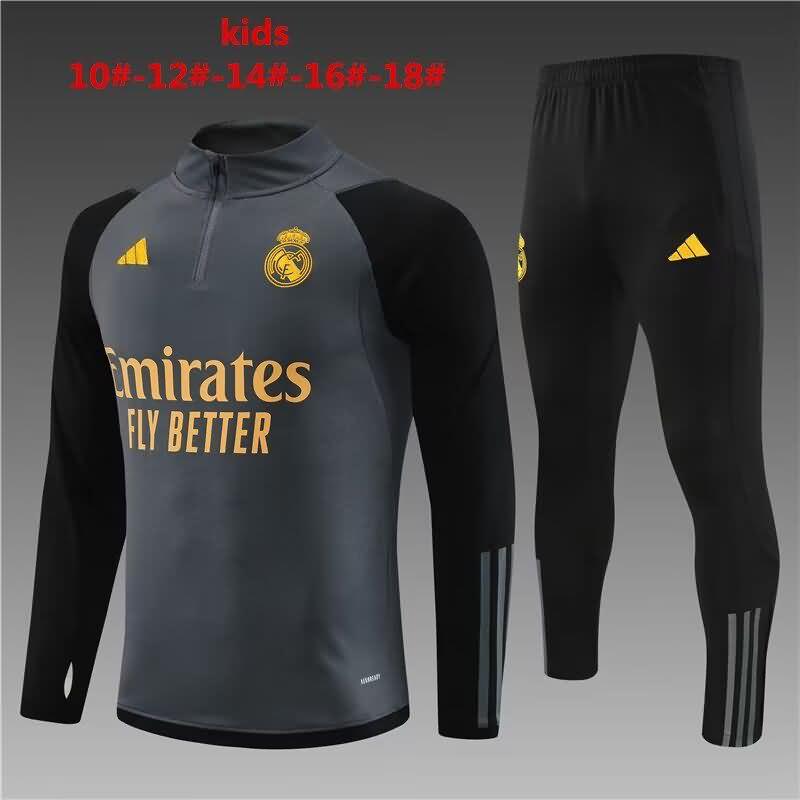 Kids AAA Quality Real Madrid 23/24 Grey Soccer Tracksuit