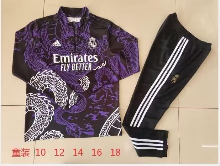 Kids AAA Quality Real Madrid 23/24 Purples Soccer Tracksuit