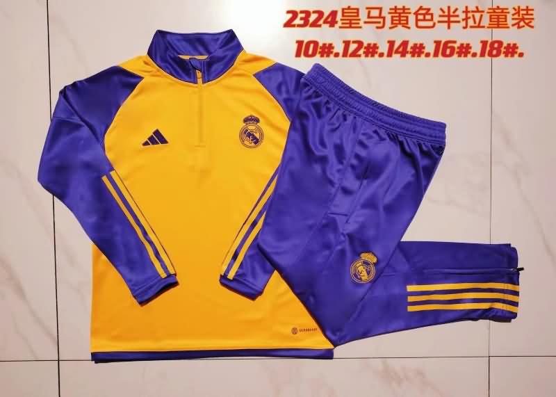 Kids AAA Quality Real Madrid 23/24 Yellow Soccer Tracksuit