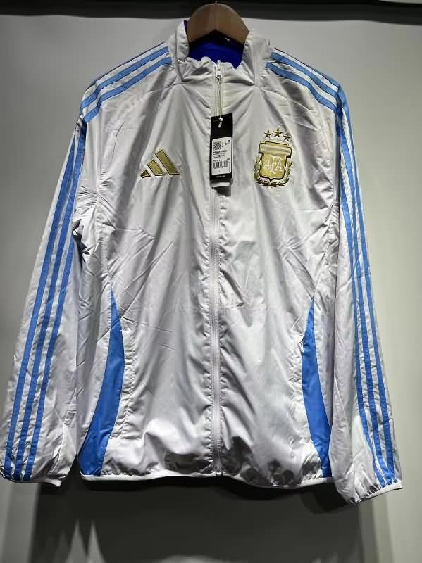 AAA Quality Argentina 2024 White Blue Reversible Soccer Windbreaker