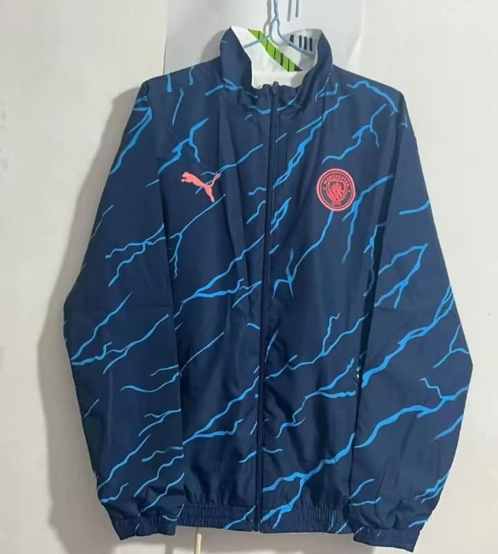 AAA Quality Manchester City 23/24 Dark Blue Colorful Reversible Soccer Windbreaker