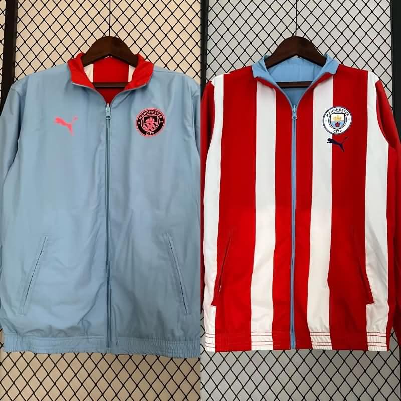 AAA Quality Manchester City 23/24 Light Blue Red Reversible Soccer Windbreaker