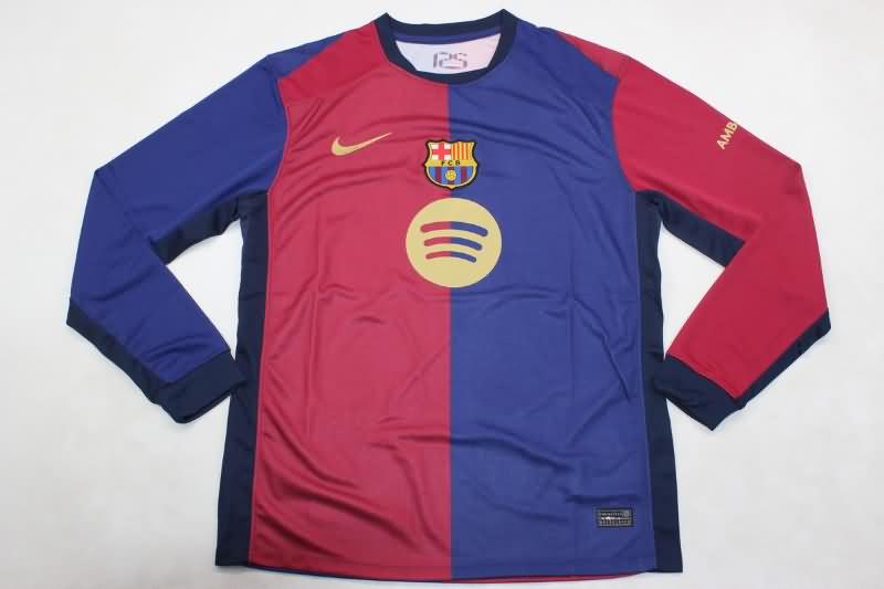 AAA Quality Barcelona 24/25 Home Long Sleeve Soccer Jersey Sponsor