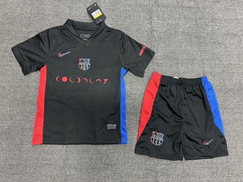 Kids Barcelona 24/25 Away Soccer Jersey And Shorts Sponsor 02