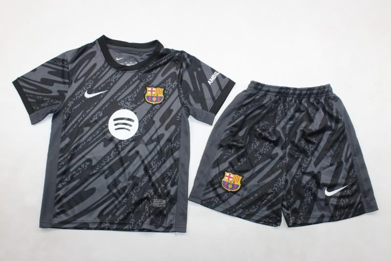 Kids Barcelona 24/25 Goalkeeper Black Soccer Jersey And Shorts