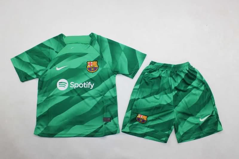 Kids Barcelona 24/25 Goalkeeper Green Soccer Jersey And Shorts