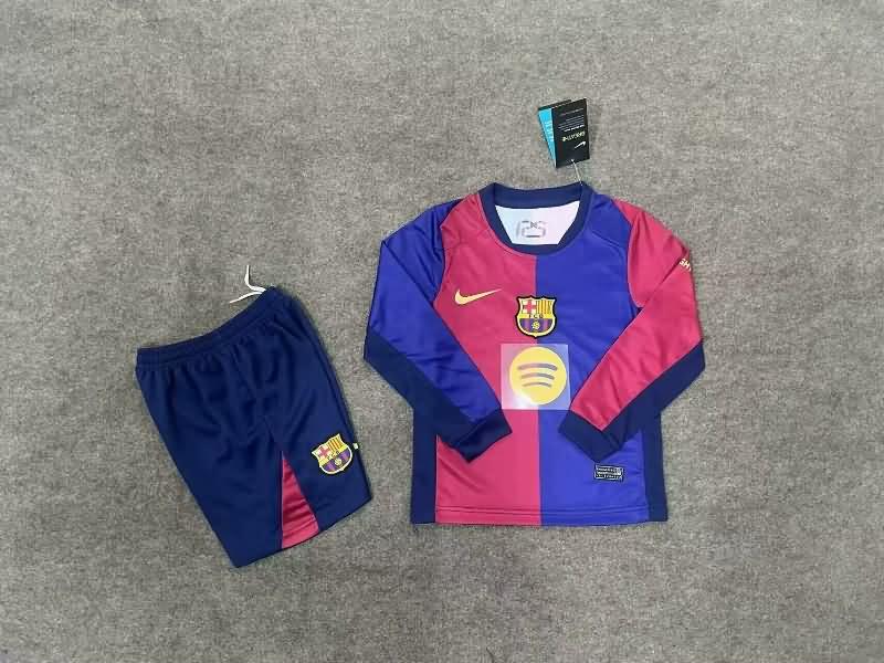 Kids Barcelona 24/25 Home Long Sleeve Soccer Jersey And Shorts Sponsor