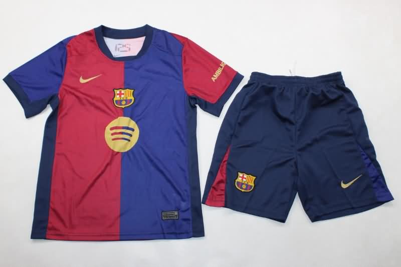 Kids Barcelona 24/25 Home Soccer Jersey And Shorts Sponsor