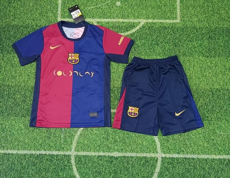 Kids Barcelona 24/25 Home Soccer Jersey And Shorts Sponsor 03