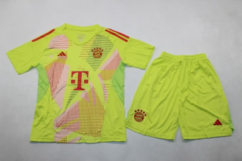 Kids Bayern Munich 24/25 Goalkeeper Green Soccer Jersey And Shorts