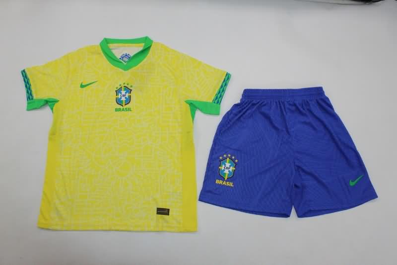 Kids Brazil 2024 Copa America Home Soccer Jersey And Shorts (Player)