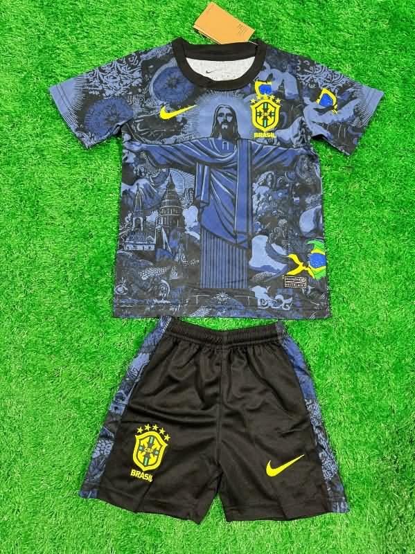 Kids Brazil 2024 Copa America Special Soccer Jersey And Shorts 02