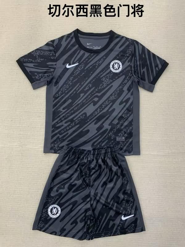 Kids Chelsea 24/25 Goalkeeper Black Soccer Jersey And Shorts