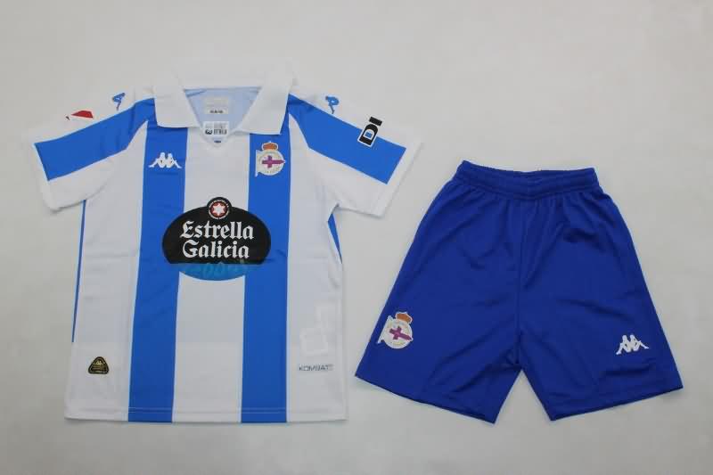 Kids Deportivo La Coruna 24/25 Home Soccer Jersey And Shorts