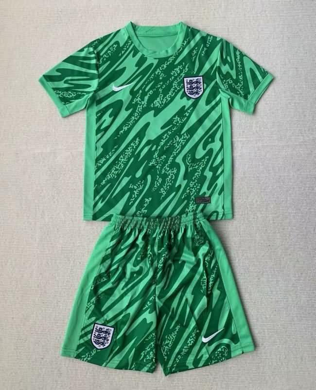Kids England 2024 Goalkeeper Green Soccer Jersey And Shorts