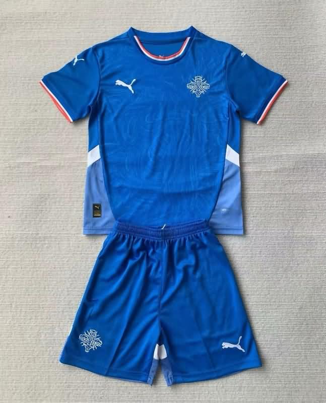 Kids Iceland 2024 Home Soccer Jersey And Shorts