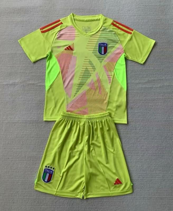 Kids Italy 2024 Goalkeeper Yellow Soccer Jersey And Shorts