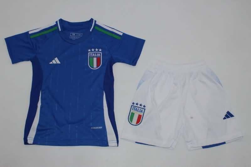 Kids Italy 2024 Home Soccer Jersey And Shorts