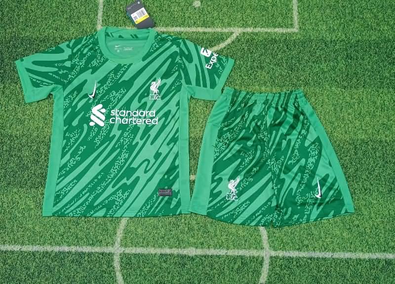 Kids Liverpool 24/25 Goalkeeper Green Soccer Jersey And Shorts