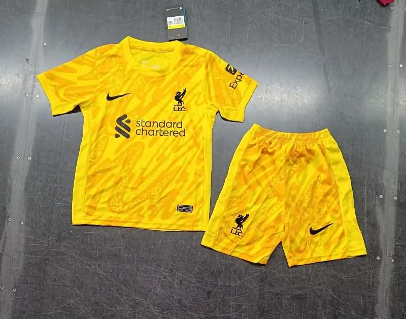 Kids Liverpool 24/25 Goalkeeper Yellow Soccer Jersey And Shorts Leaked