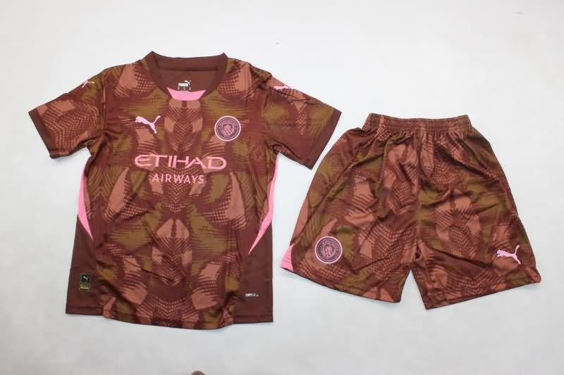 Kids Manchester City 24/25 Goalkeeper Brown Soccer Jersey And Shorts