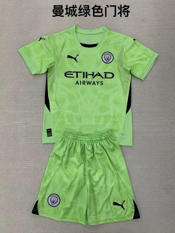 Kids Manchester City 24/25 Goalkeeper Green Soccer Jersey And Shorts