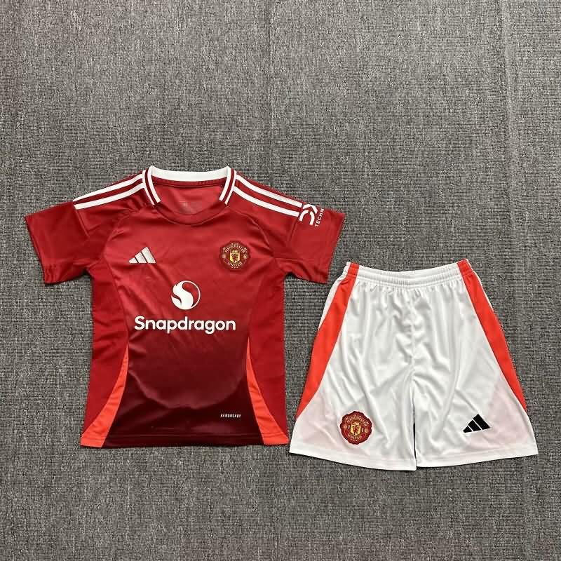 Kids Manchester United 24/25 Home Soccer Jersey And Shorts Leaked