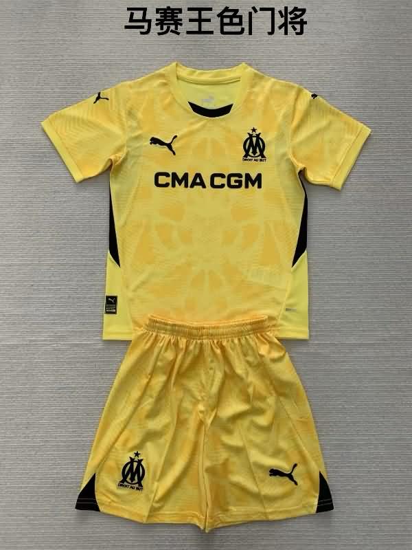 Kids Marseilles 24/25 Goalkeeper Yellow Soccer Jersey And Shorts