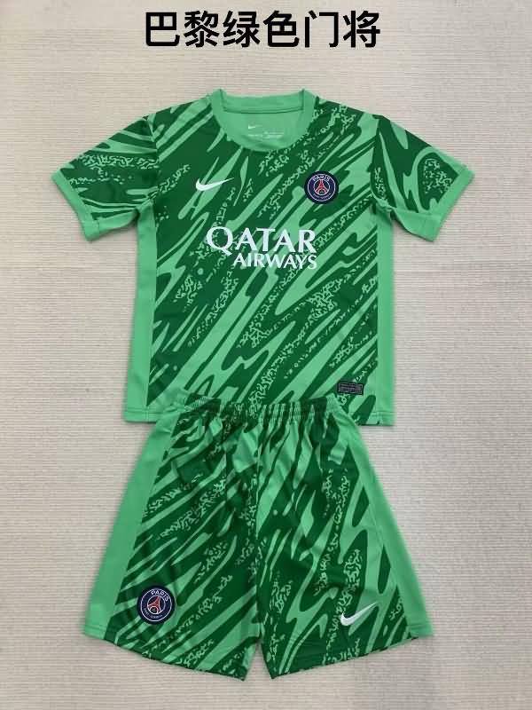 Kids Paris St German 24/25 Goalkeeper Green Soccer Jersey And Shorts