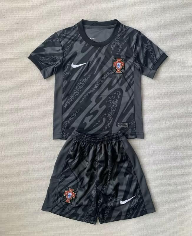 Kids Portugal 2024 Goalkeeper Black Soccer Jersey And Shorts